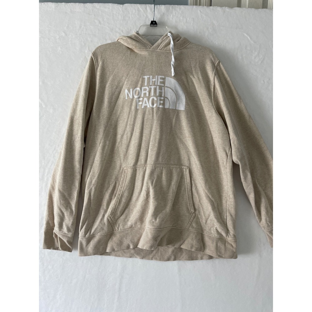 The North Face Mens XL Pullover Hoodie Oatmeal Beige Half Dome Logo Sweatshirt